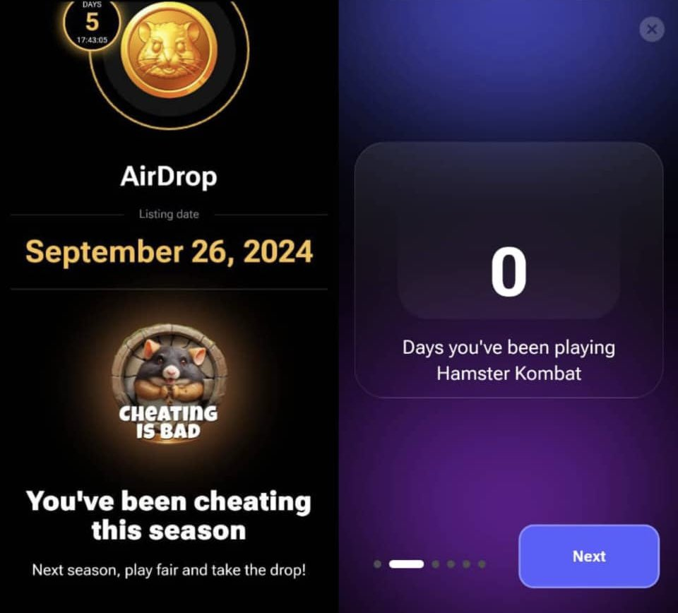 Hamster Combat Airdrop user received ‘Cheating is Bad’ achievement.